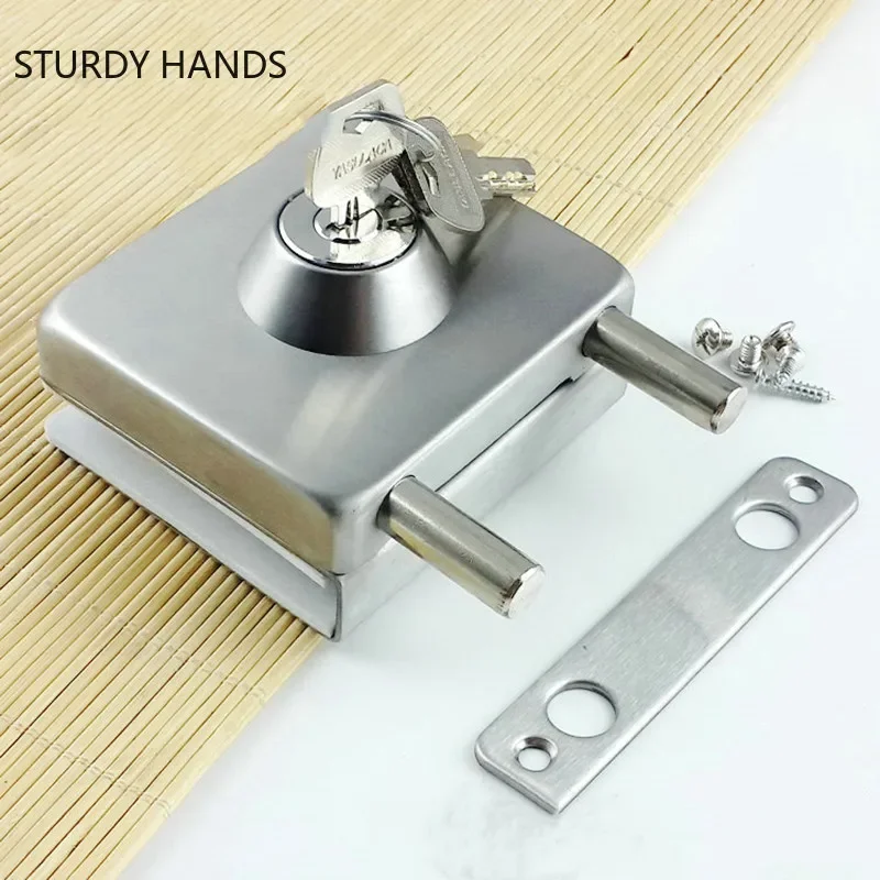 Household Stainless Steel Glass Door Lock Latch Lock Cylindrical Square Lock Office Single Open Non-perforated Central Door Lock