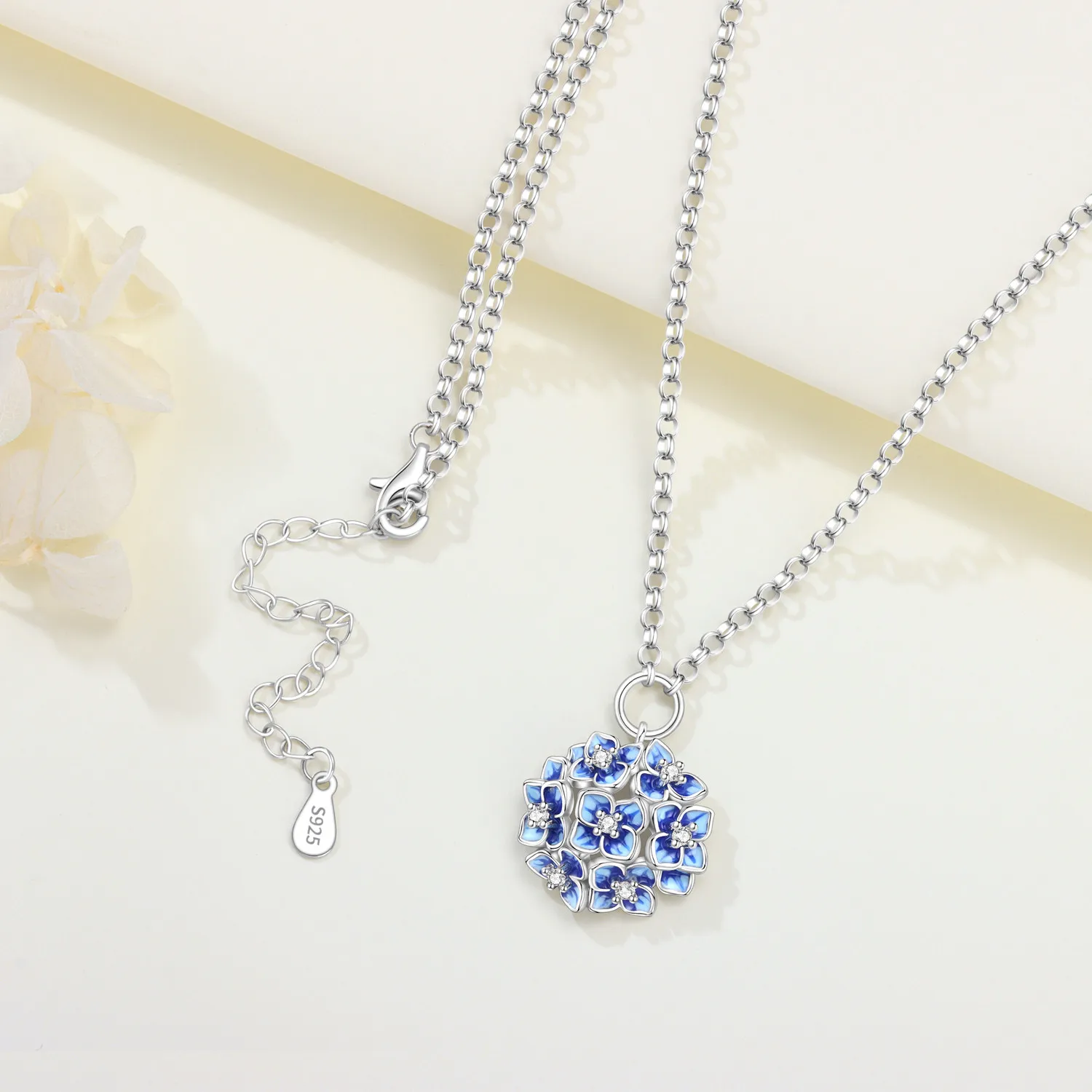 Original 925 Sterling Silver Necklace Flower Hydrangea Necklace Romantic Fashion Fine Jewelry Birthday Party Gifts for Women