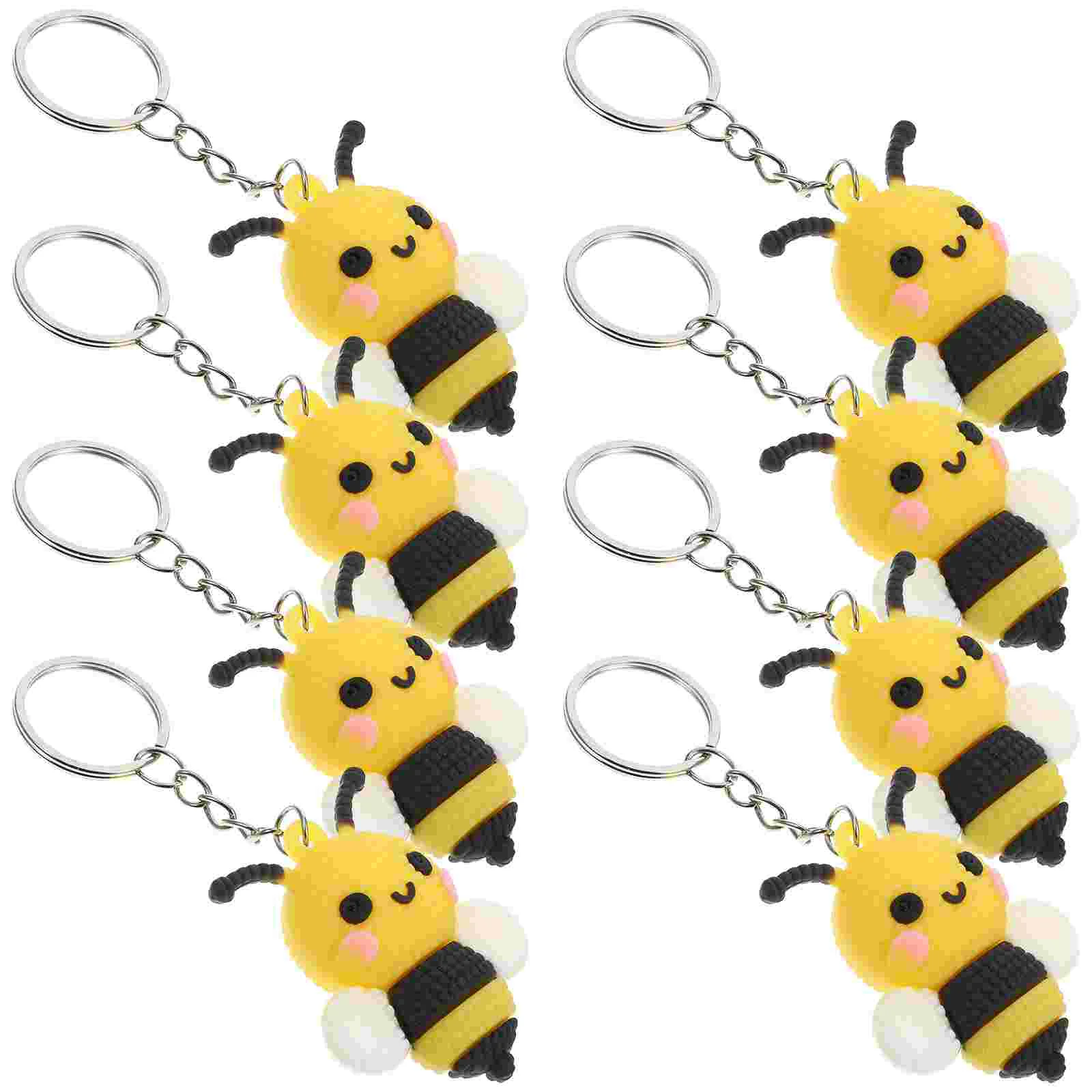 10 Pcs Bees Keychain Cute Wallet Favors Yellow Metal Cartoon Keyring Gift