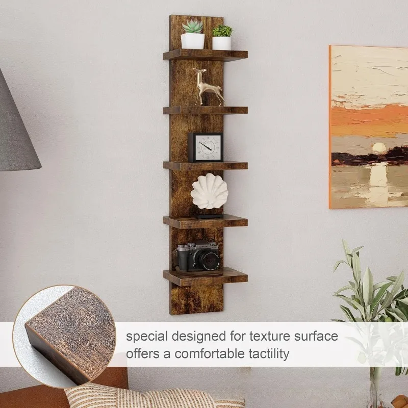 

Wall Mounted 5-Tier Shelving Unit Space Saving Storage Rack Multi-layer Bookshelf for Living Room Floating Organizer Shelf