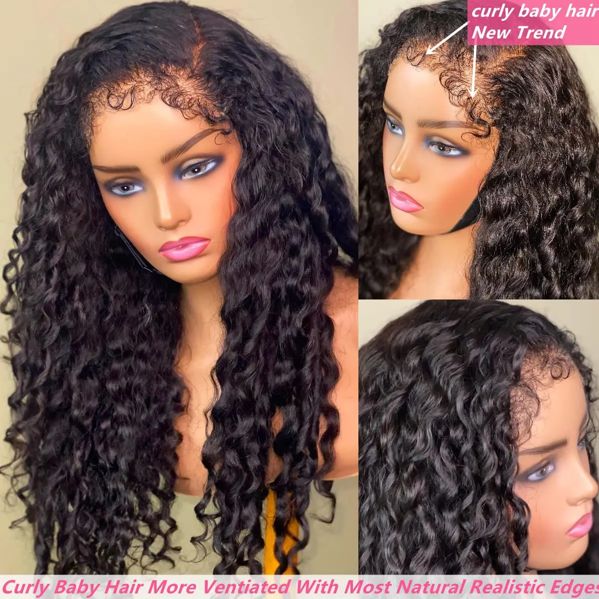 Onda Profunda Do Laço Do Cabelo Humano Frontal Peruca, Kinky Curly, Cabelo Do Bebê, Laço Transparente, 13x4, 13x6, 4C Bordas