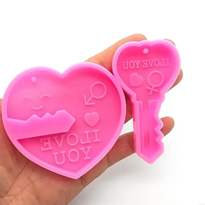 

97QE Keychain Pendant Silicone Mold Heart Locks for Key Casting Mould for DIY C