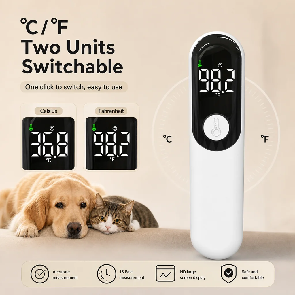 JUSTLANG Rechargeable Pet Thermometer Infrared Electronic LED Display Fast ℃/℉ Dog&Cat Veterinary Temperature Fever for Animal view 6