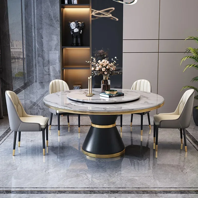 

Round Luxury Dining Table Nordic Marble Style Modern Turntable Dining Table Home Minimalist Mesas De Comedor Kitchen Furniture