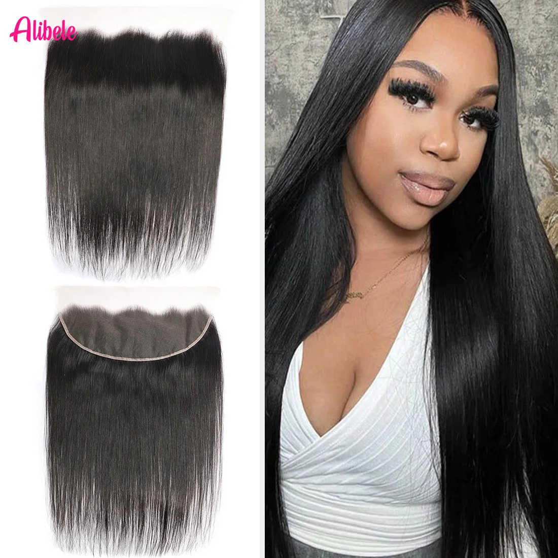 

Alibele Straight Transparent Lace Front Closure 13x4 Transparent Lace Frontal Only Pre-Plucked Natural Hairline Natural Black
