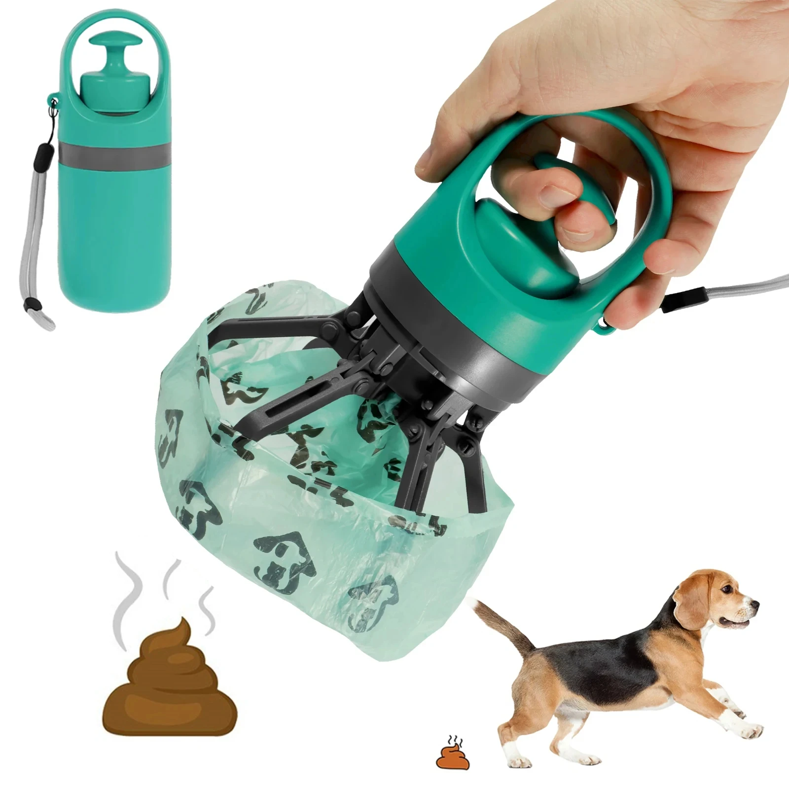 New Dog Pooper Scooper Pet Outdoors Portable Claw Poop Scooper Garbage Bag Cat Dispenser Waste Pick-up Cleaner