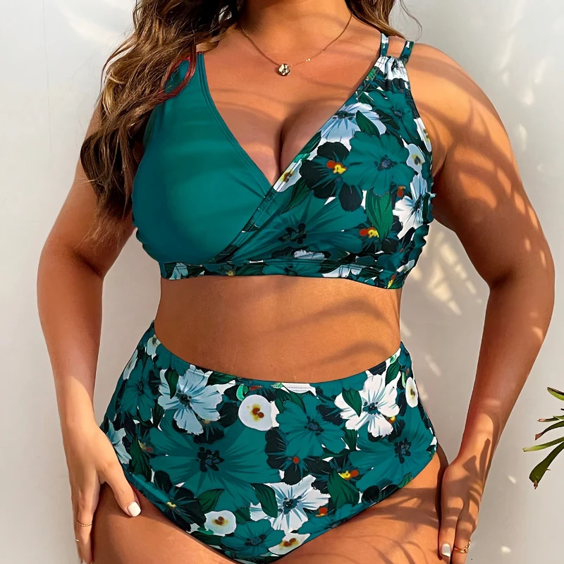 

Plus Size Swimsuit Sexy Tankini Bikini Set Woman 2024 Printed Swimwear Feale Bathing Suit Beachwear 2-Piece Holiday Swimming 5XL