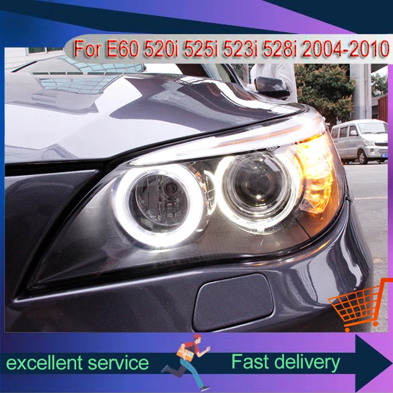 Headlights For BMW 5 Series E60 520i 525i 523i 528i 2004-2010 Car Assembly Upgrade Modification Angel Eye Lens Xenon Front Lamp