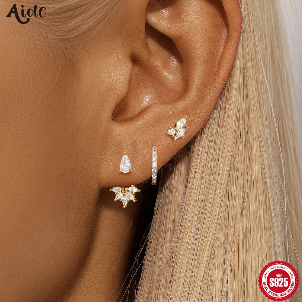 Aide 925 Sterling Silver Cubic Oxygen Zircon Earrings 3szt INS Korean Hot New Sales Okrągłe kolczyki dla kobiet Dziewczyny Drobna biżuteria