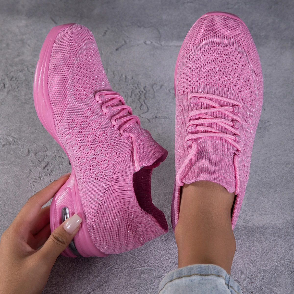 Women's Mesh Knit Slip-On Sneakers with Elevated Thick Sole Breathable Lightweight Casual Walking Shoes for Daily Use