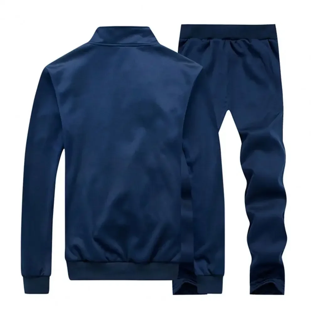 

Casual Sports Set Men's Athleisure Suit with Stand Collar Coat Zipper Placket Elastic Drawstring Waistband Pants for Active