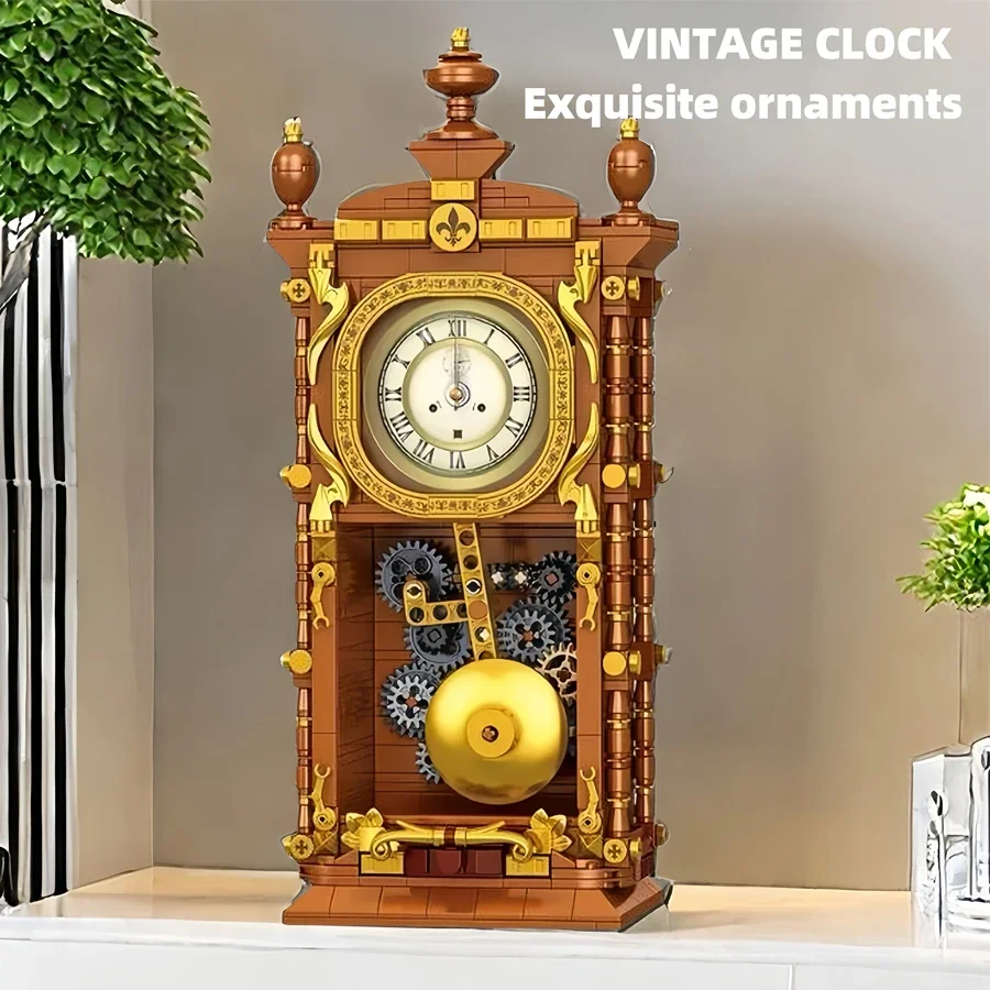 751-teiliges klassisches Retro-Serie-Schwinguhren-Bausteinset mit Pendel, Konstruktionsbausteine, Geschenk für Kinder und Erwachsene – Detail 6