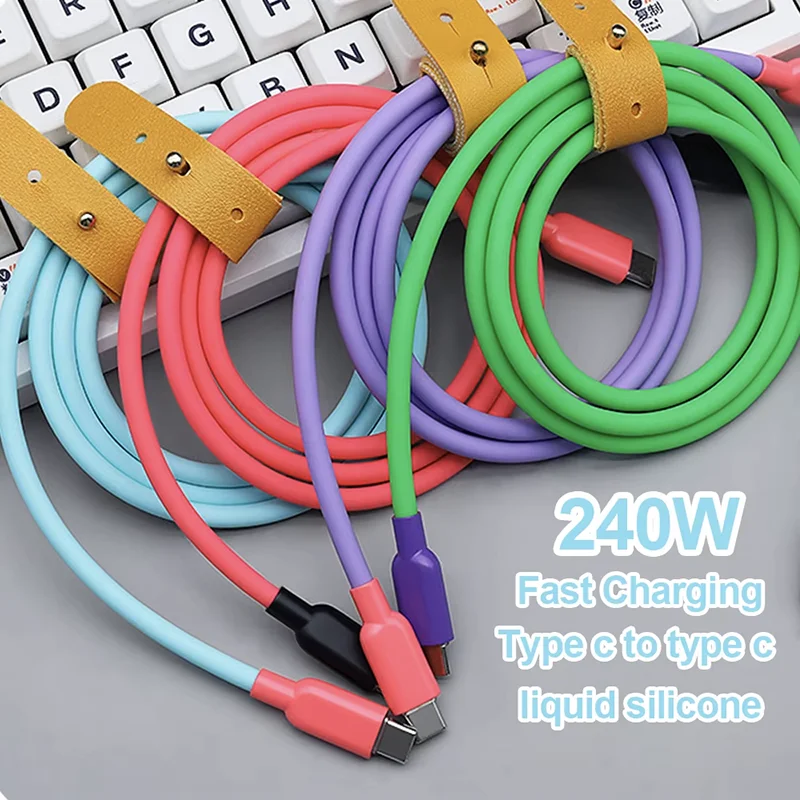 240W Type-C to Type-C Cable Fast Charging Liquid Silicone USB C to C cable 2m For IPhone 17 16 15 Pro Max MacBook iPad Samsung