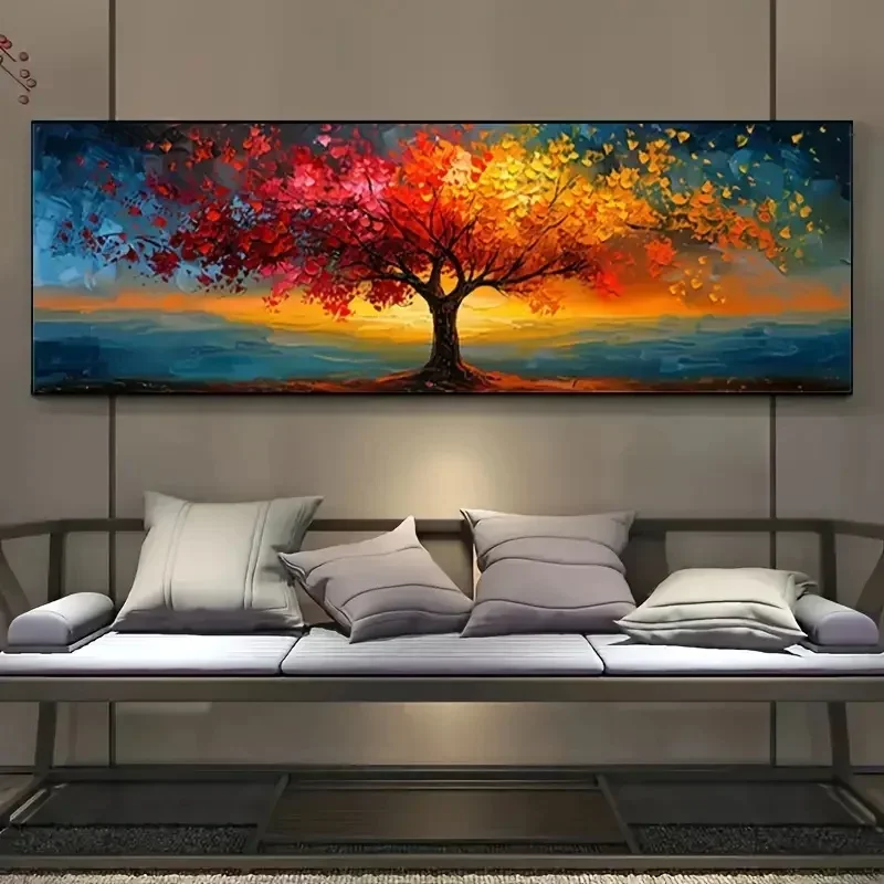 Großes abstraktes Leinwand-Poster, rot, gelb, Baum des Lebens, Wandkunst, Druck, Gemälde, Bilder für moderne Wohnzimmer- und Schlafzimmerdekoration