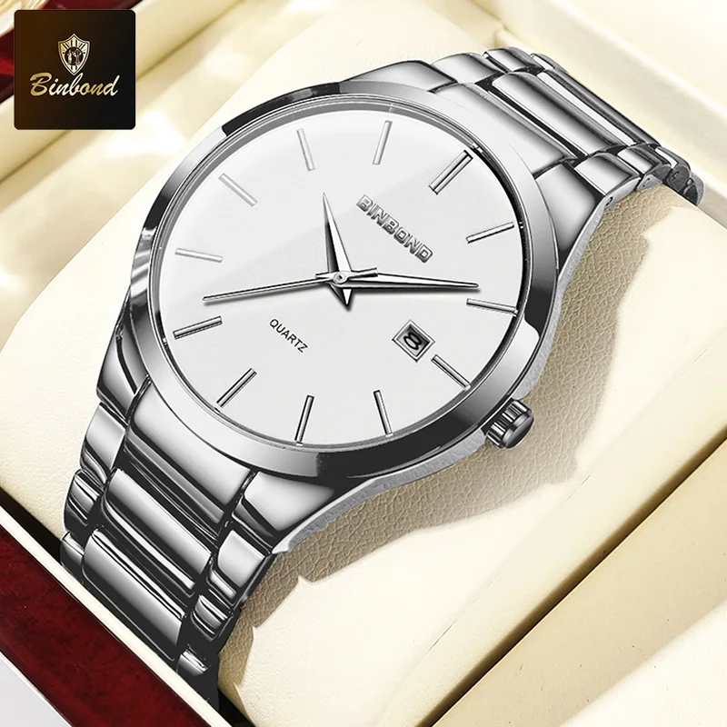 

BINBOND классические деловые мужские водонепроницаемые часы, роскошный ремешок из нержавеющей стали, оригинальные кварцевые часы лучшего бренда для мужчин