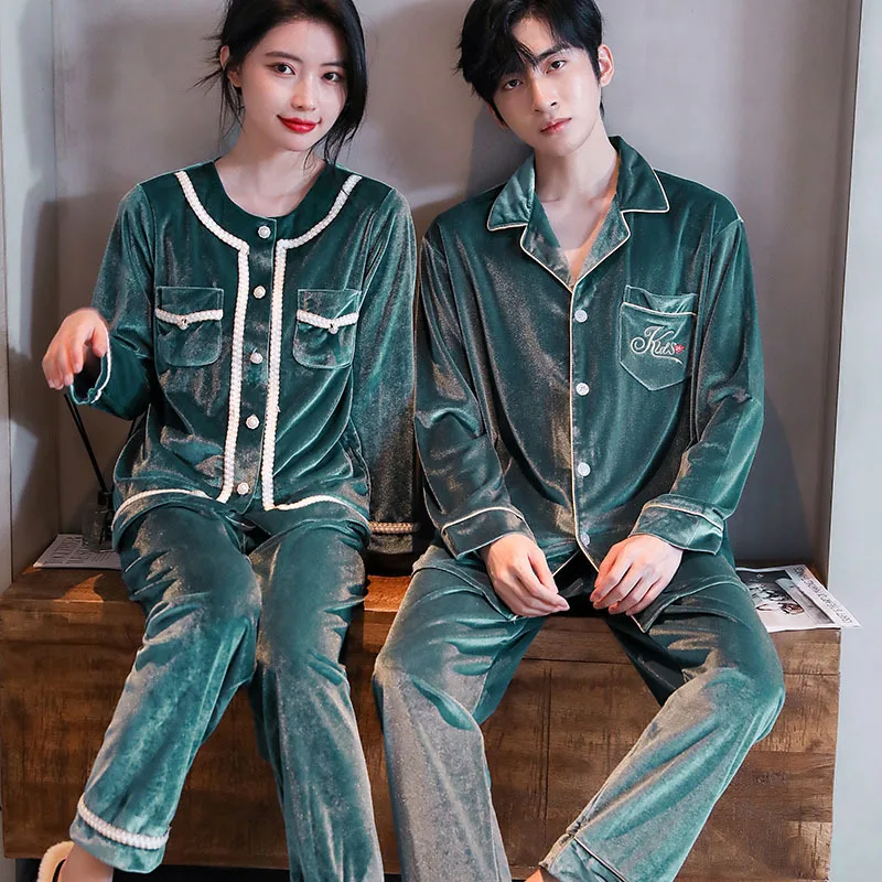 

Warm Velour Sleepwear Comfortable Autumn Winter Home Clothes Women Men Casual Gold Velvet Home Sui