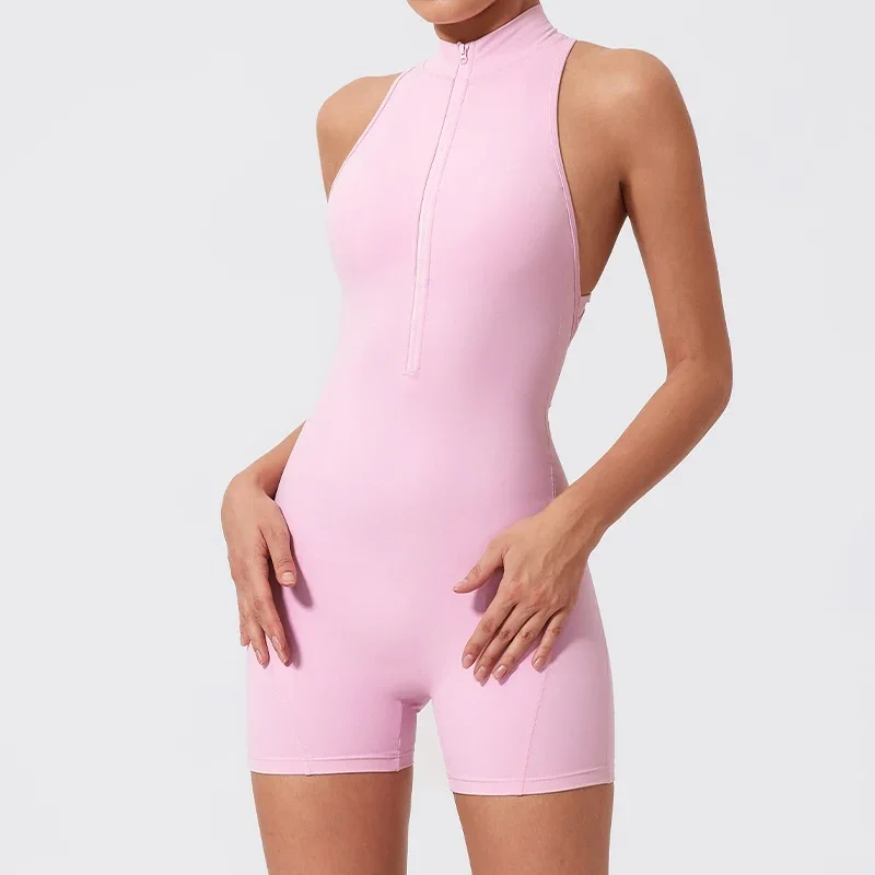 Scrunch Short Sports Jumpsuit Sleeveless Gym Set Women Yoga Clothing  Workout One-piece Suit Female Zipper Overalls for Woman