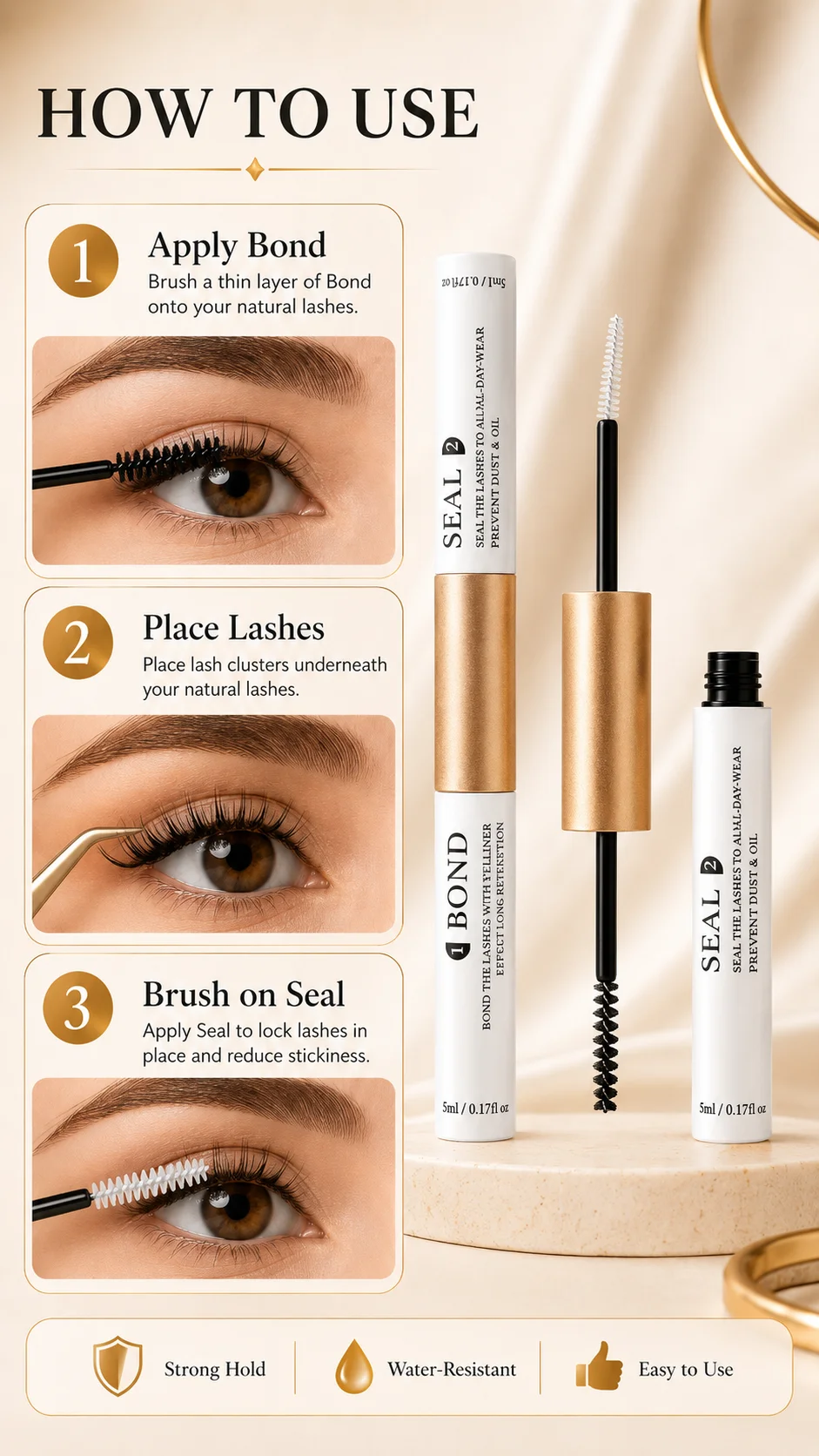 2-in-1 Wimpernkleber und Versiegelung: Wasserfester, Langanhaltender Wimpernverlängerungskleber, Starker Halt für Cluster-Wimpern, DIY Falsche Wimpern Klebstoff – Detail 2