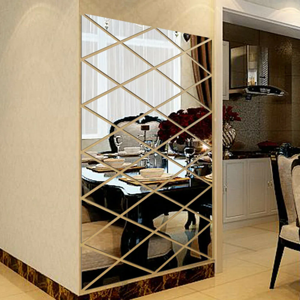 Acrylic Mirror Wall Stickers Bedroom DIY Decal Decor Full Body 50CM*50CM Home Mosaic Rhombus Room Self Adhesive