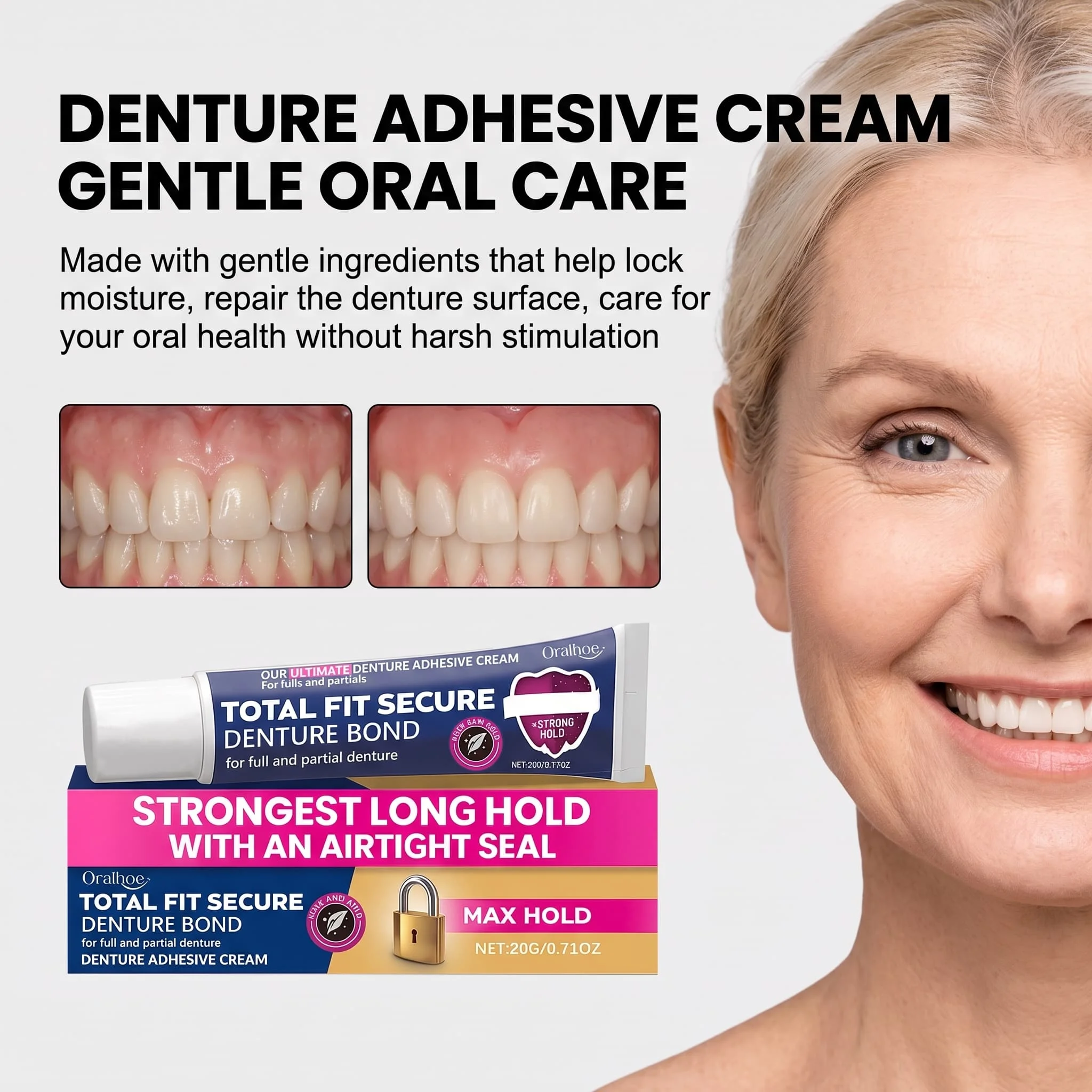 Denture Adhesive Cream Secure Hold False Teeth Glue Comfort Fit Oral Care Fixative Paste For Partial Dentures Long Lasting Grip