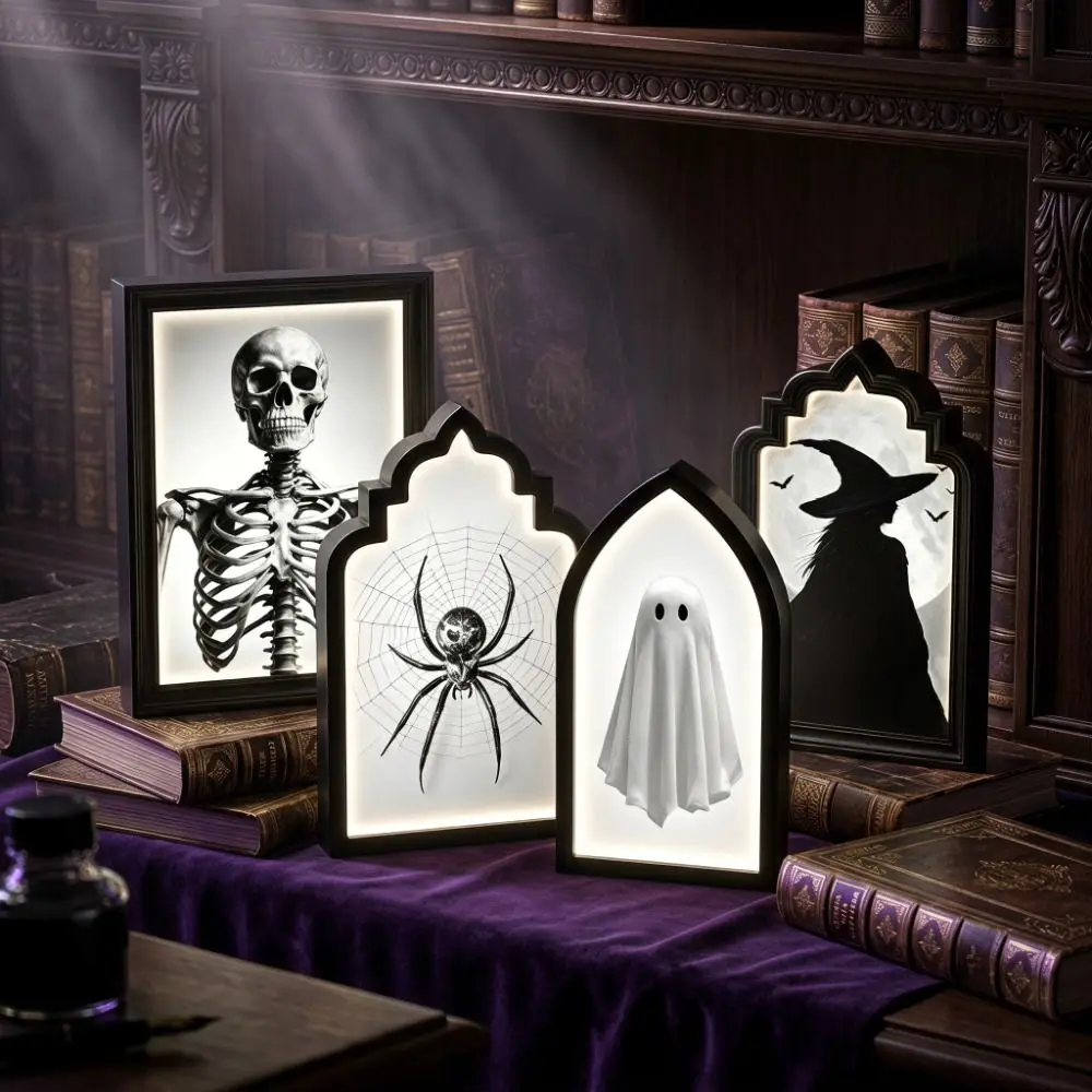 LED Light Up Ghost Mirror Holographic Wooden Frame LED Ghost Mirror Lighted Floating Ghost Wall Mirror Decor Wall Ornament