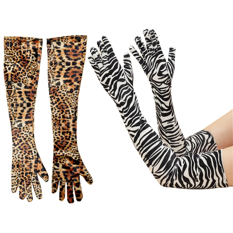 

Long Gloves for Dinner Party Dress Women's Gloves with Leopard Print Pattern Elastic Carnival Rave Party Gloves