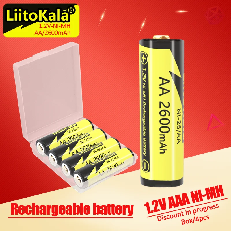 Ni-26/AA  LiitoKala 1.2V AA 2600mAh Ni-MH Rechargeable Battery For Temperature Gun Remote Control Mouse Toy Batteries 1-30PCS