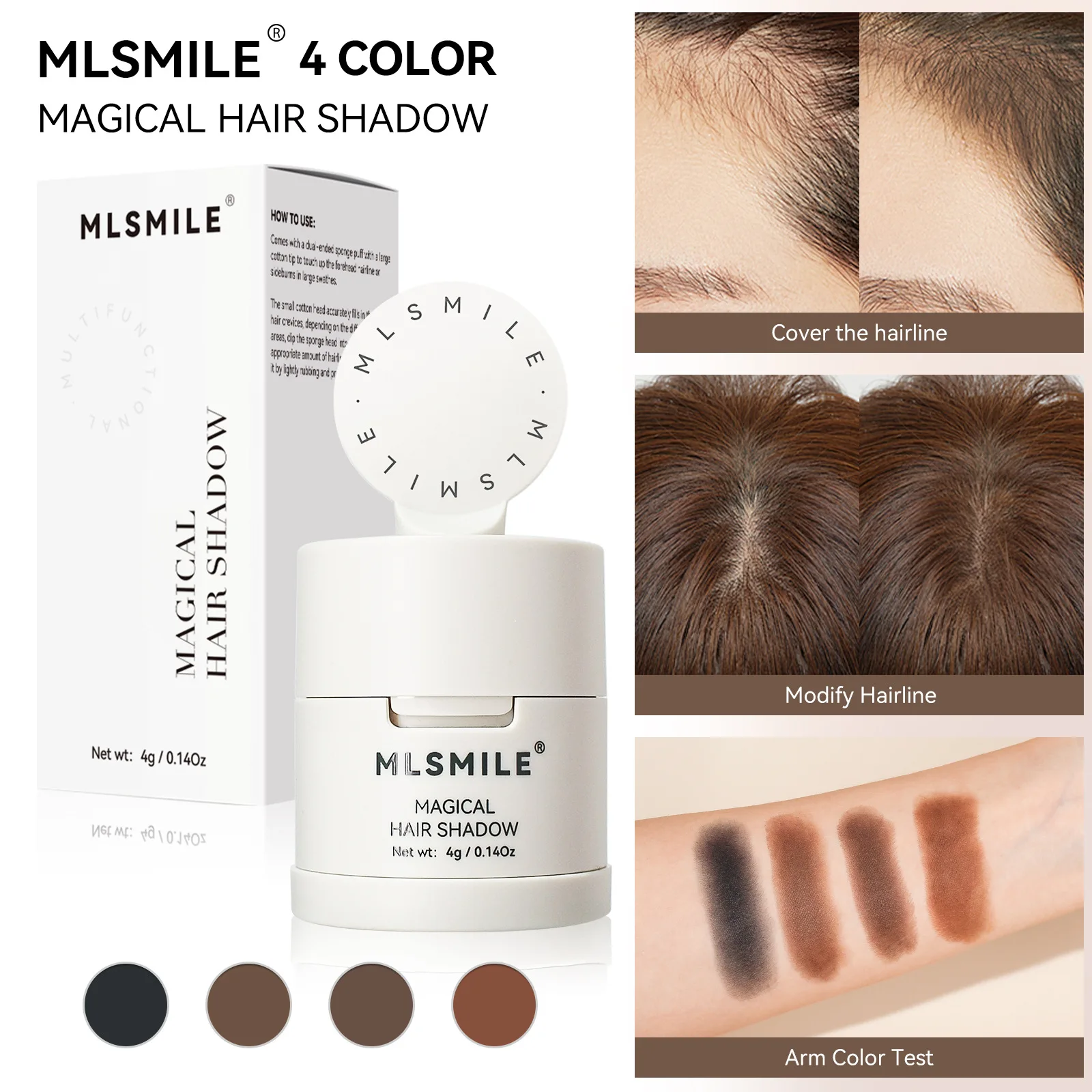 Mlsmile poudre de ligne de cheveux transfrontalière imperméable et résistante à la sueur ombre réparation couture de cheveux poudre de couverture moelleuse poudre à sourcils