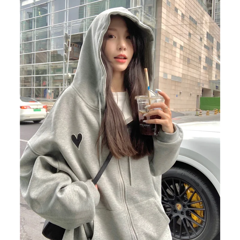 

Women Apricot Sweatshirt Printing Solid Streetwear Hooded Coat Vintage Long Sleeve Fashion Casual Y2K NEW Winter Female Tops