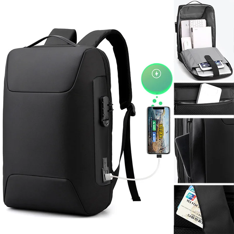 

Men Anti-theft 15.6 Inch Laptop Backpacks Waterproof Notebook Pack USB Nylon Schoolbag Sports Travel School Bag for Male Female