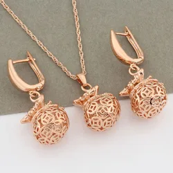 Vintage 585 Rose Gold Color Jewelry Sets For Women Original And Funny Sets Hollow Wedding Luxury Quality Jewelry