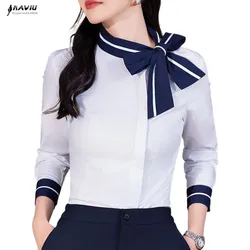 NAVIU Office Lady Bow Tie Collar White Chiffon Long Sleeve Blouses Women Blouse Shirt Women Tops Blouses Blusa Mujer De Moda