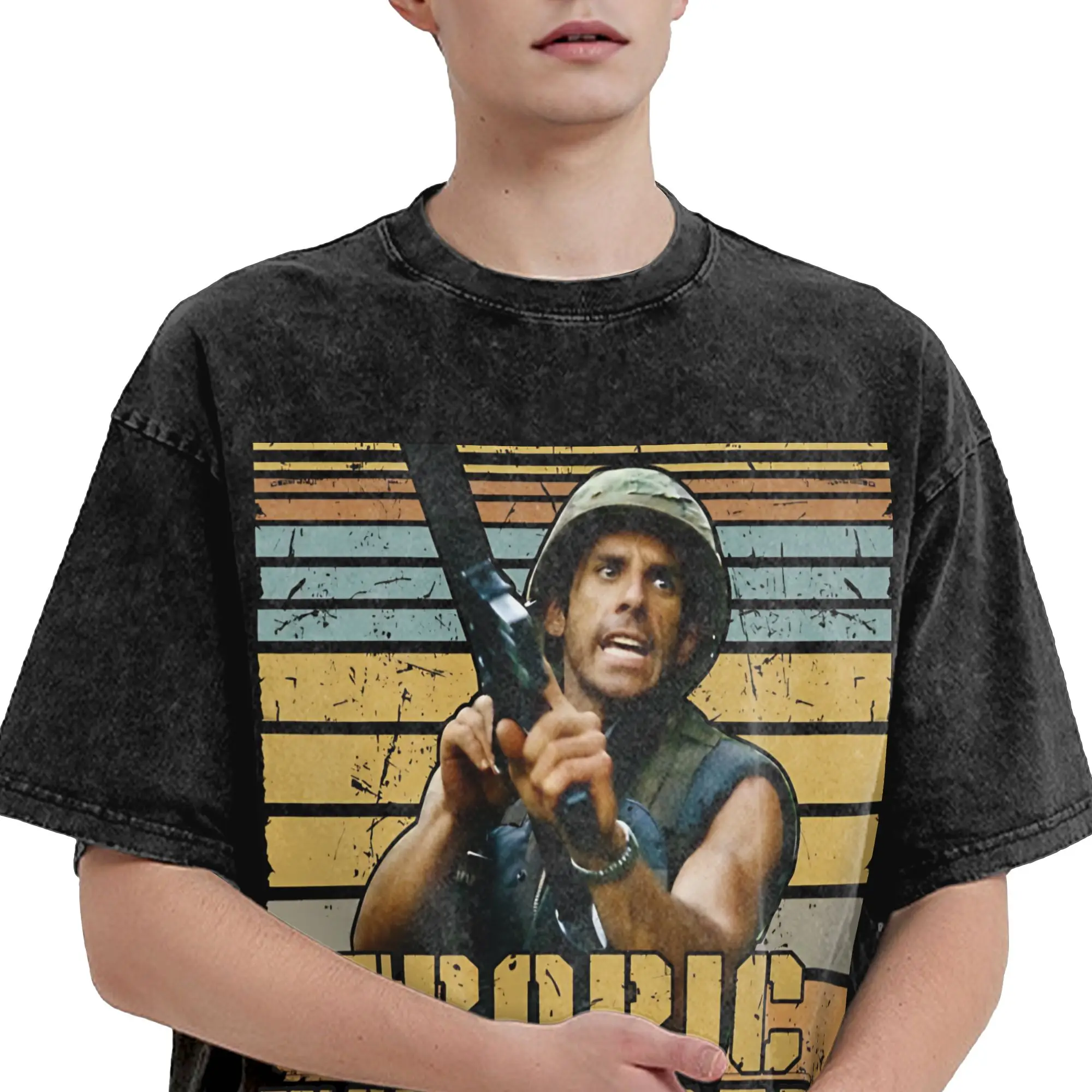 2026 Summer Tropic Thunder Movie Washed T Shirts Outfit Harajuku T-Shirts  for Men Women Tee