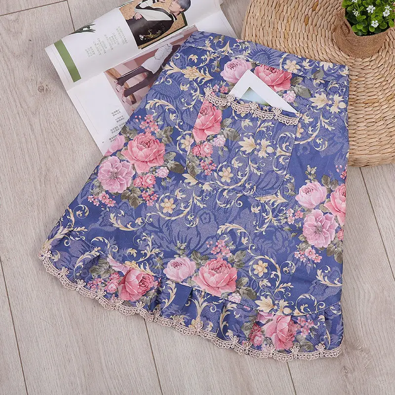 Half-length Short Floral Aprons Women Household Kitchen Cooking Antifouling Apron Restaurant Florist Coffee Shop Overalls Pocket