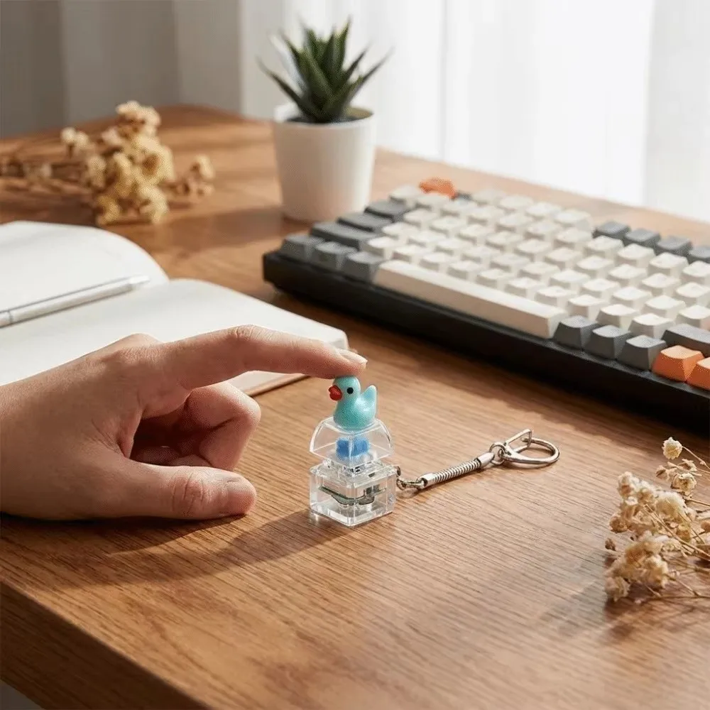 Press Light Clicker Fidget Keychain Translucent Smooth Button Clicker Keyring Clear Lightweight Clicking Duck Keychain