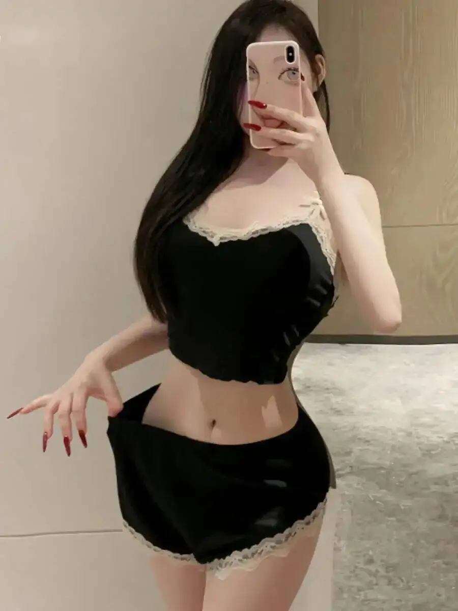 New Pure Desire Padded Camisole Shorts Two-Piece Sets Deep V Temptation Sexy Two-Piece Pajamas Women's Homewear Shorts Sets 1UWJ