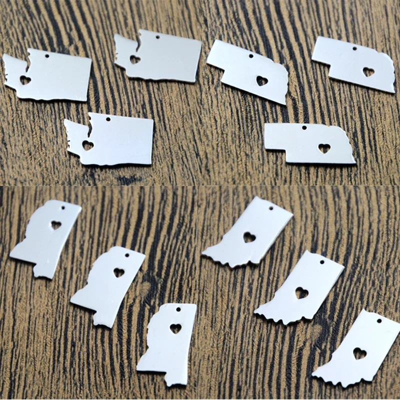 5pcs/lot US State Map Charm Silver Tone New York Washington Mississippi Indiana Hawaii New Jersey Arkansas Alabama Louisiana...