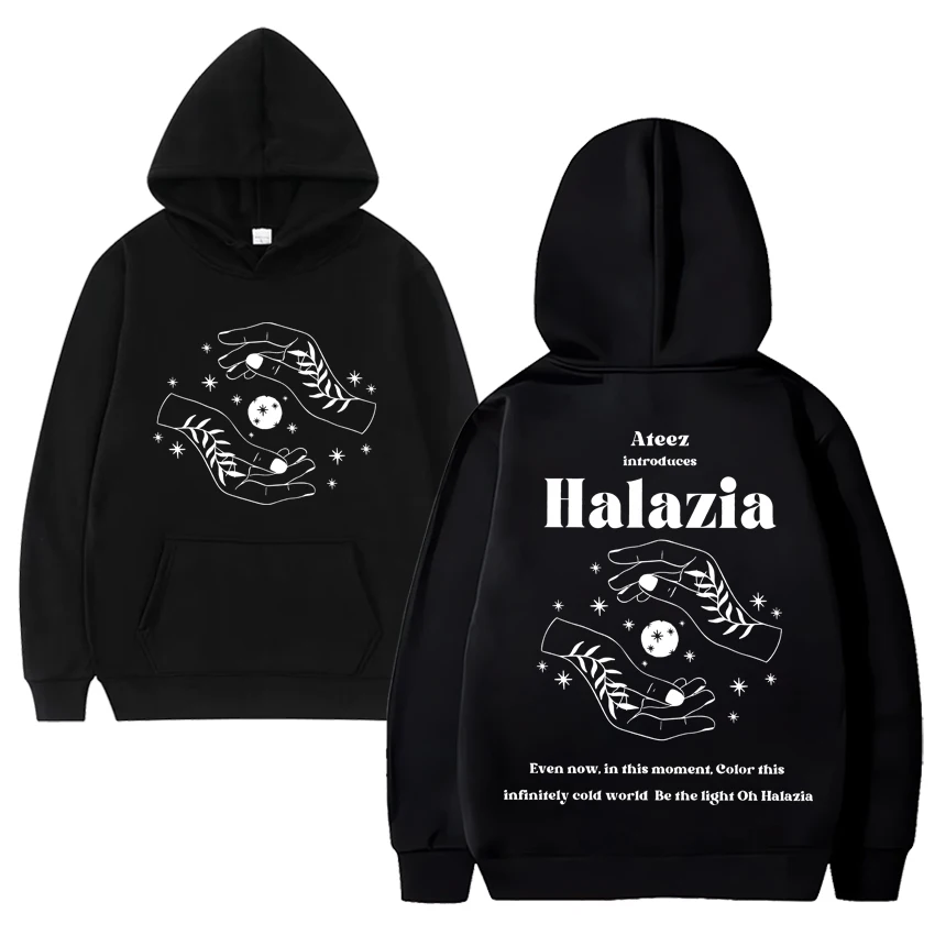 

kpop Ateez Halazia album Graphic black Hoodies Unisex vintage Oversized Sweatshirt Men Women Casual Fleece Long sleeve pullovers