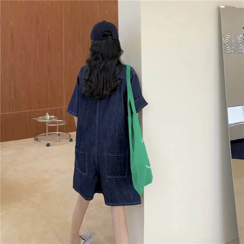 Tuta in denim pop Pantaloncini a gamba larga Tuta a vita alta Pantaloni da lavoro larghi Tuta intera di grandi dimensioni Abbigliamento donna Un pezzo