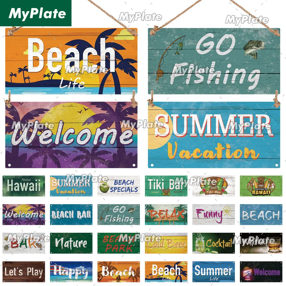 [MyPlate] Beach Life Wooden Wall Plaque Summer Sign Wood Plate Home Door Wall Deocr Decoration Man Cave Hanging Sign House Gift