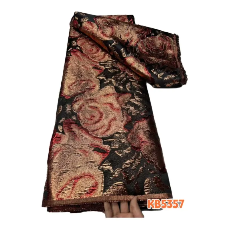 Luxury Garment Fabrics Organza African Lace Fabrics 2026 Brown Damask Cloth Brocade Bridal Lace Fabric For Wedding Dress KB5357 view 2