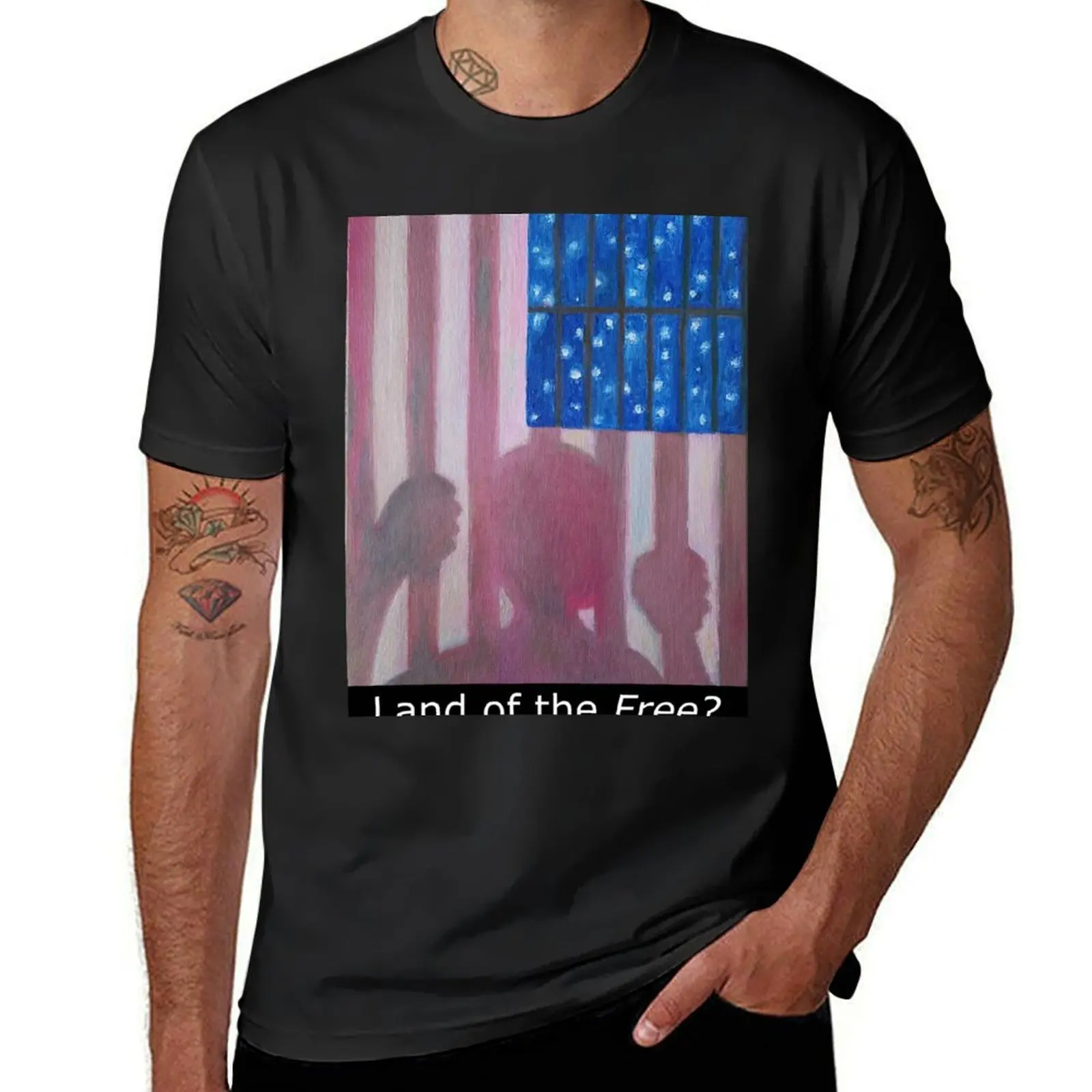 American Flag as a Prison Cell depicting Mass Incarceration T-Shirt customs funnys oversized t shirt men