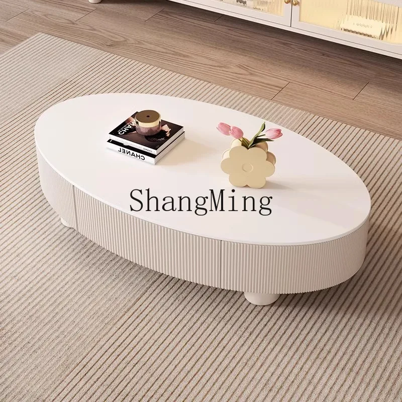 

CL Board Coffee Table Cream High-End Style Coffee Table Oval Shape Home Living Room New Light Luxury Small Apartment