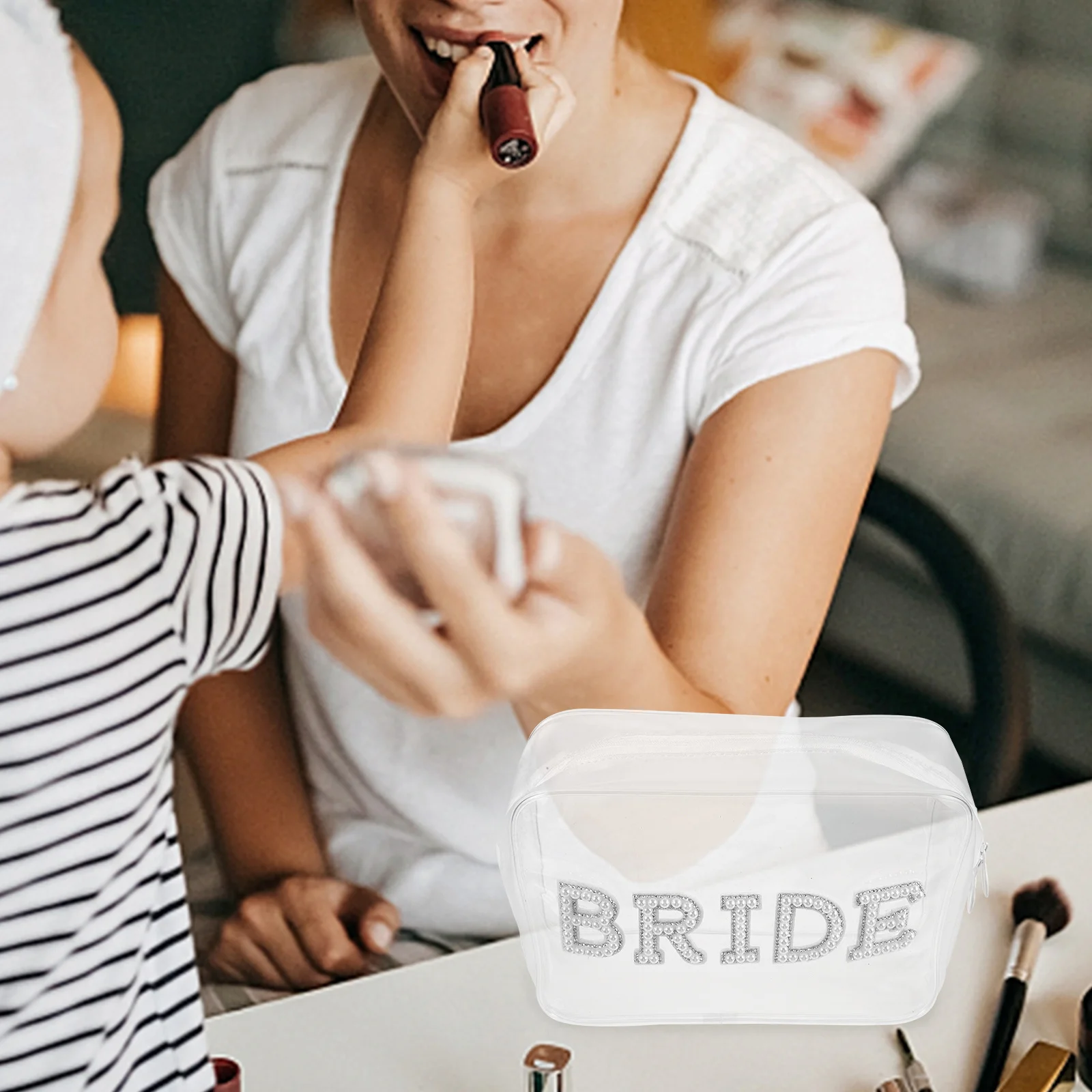 

Bride Makeup Bag Portable Transparent Travel Makeup Bag Clear Toiletry Pouch Sturdy Zipper Organizer for Wedding Day Essentials
