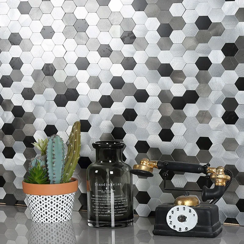 1 sheet Mosaic Wall Tile Peel And Stick Self Adhesive Waterproof Aluminum Hexagon Kitchen Bath Tile Backsplash Fireproof