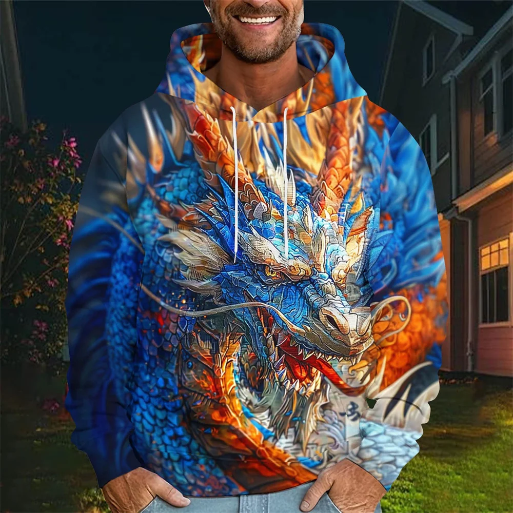 

Dragon Print Hoodie Men New in Hoodies & Sweatshirts Fashion Men's Clothing Sweatshirts for Men Casual Warm Men's Sweatshirt Top