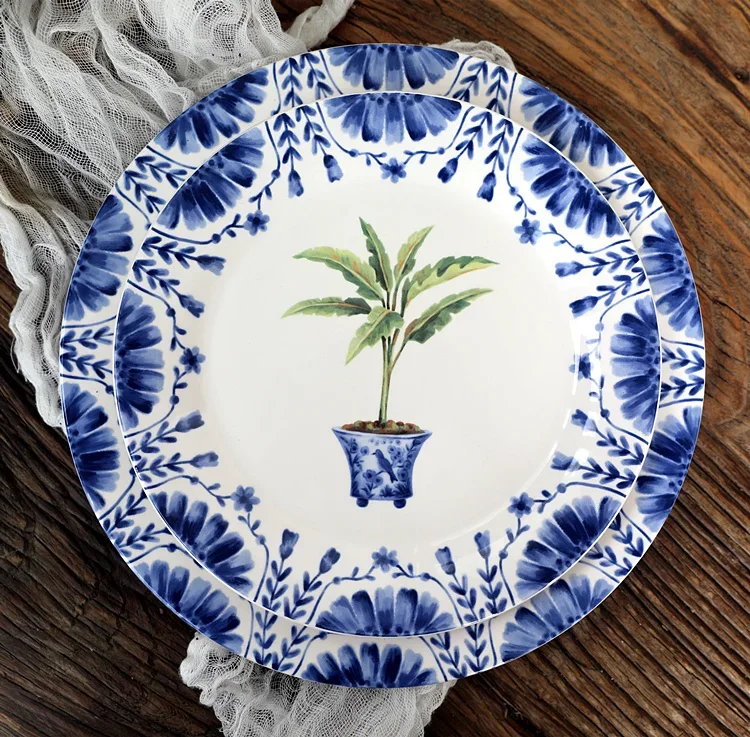 

Small fresh American country ceramic large and small plates steak plate Italian flat underglaze color