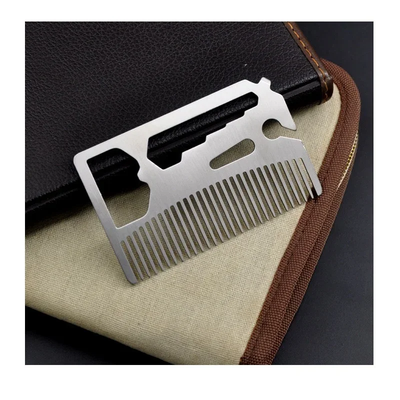 Men\'s Stainless Steel Comb Hairdressing, Beard Comb. Multi-function Bottle Opener Credit Card Size Gift for Men