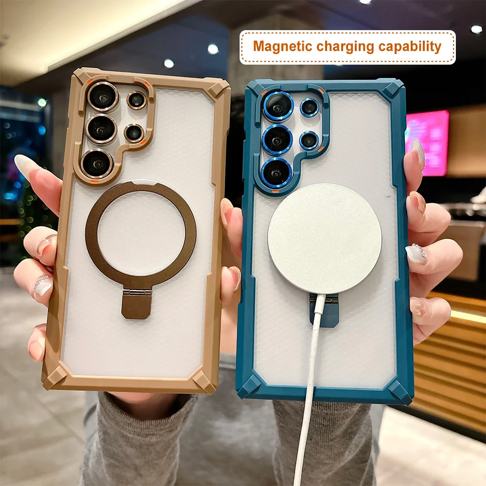 Rugged Shockproof Metal Magnetic Case For Samsung Galaxy S25 S24 Ultra Plus Holder With Camera Lens Glass Film Ring Armor Cover view 4