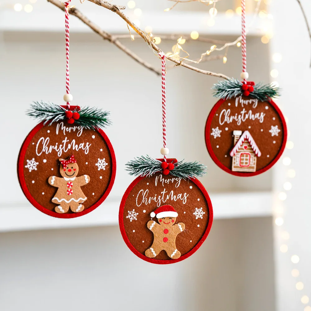 

3PCS/Set Christmas Wooden Felt Gingerbread Man Series Creative Pendant Christmas Tree Decoration Accessories Pendant 2024 New